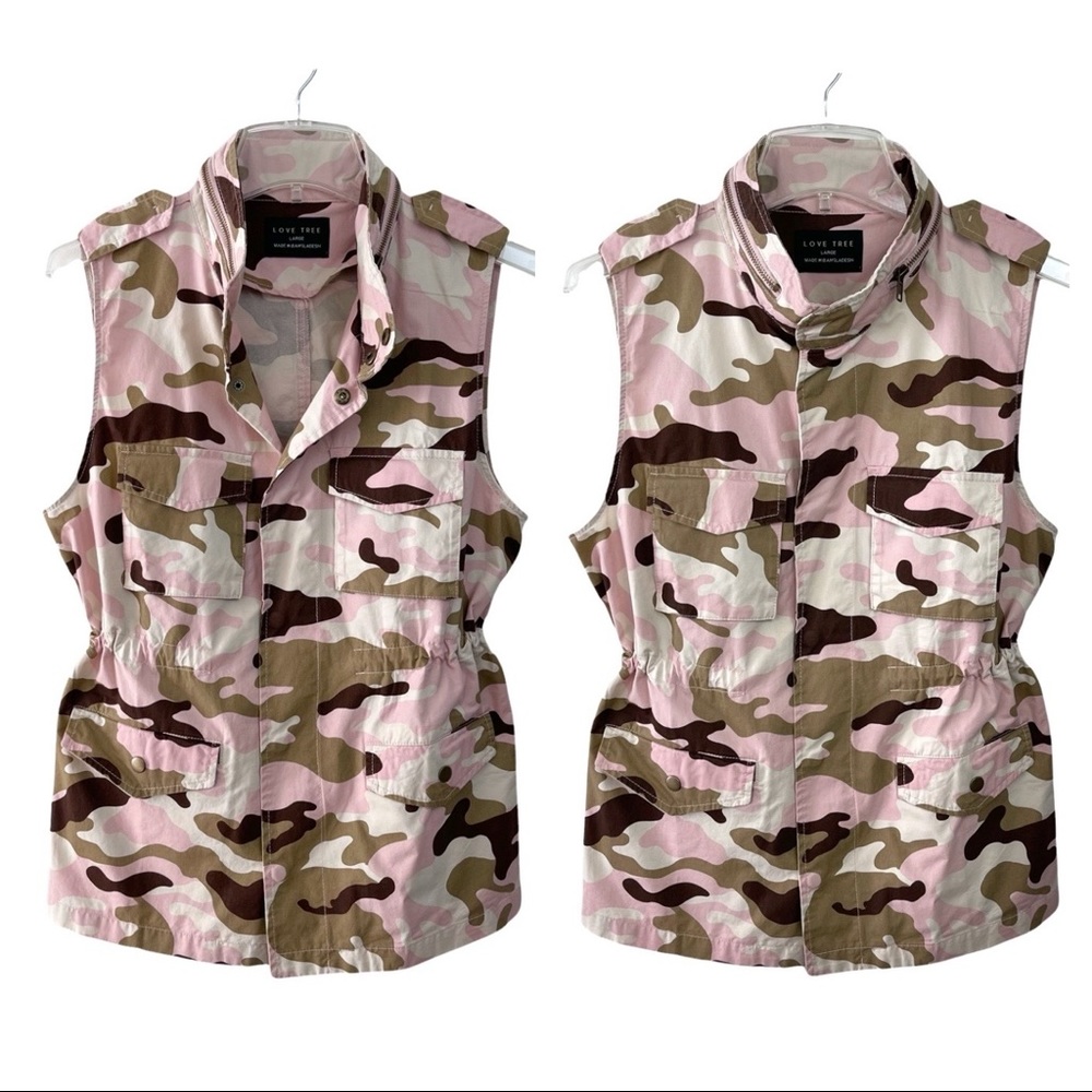 Love Tree Safari Pink Camouflage Military Anorak Vest - Picture 2 of 16